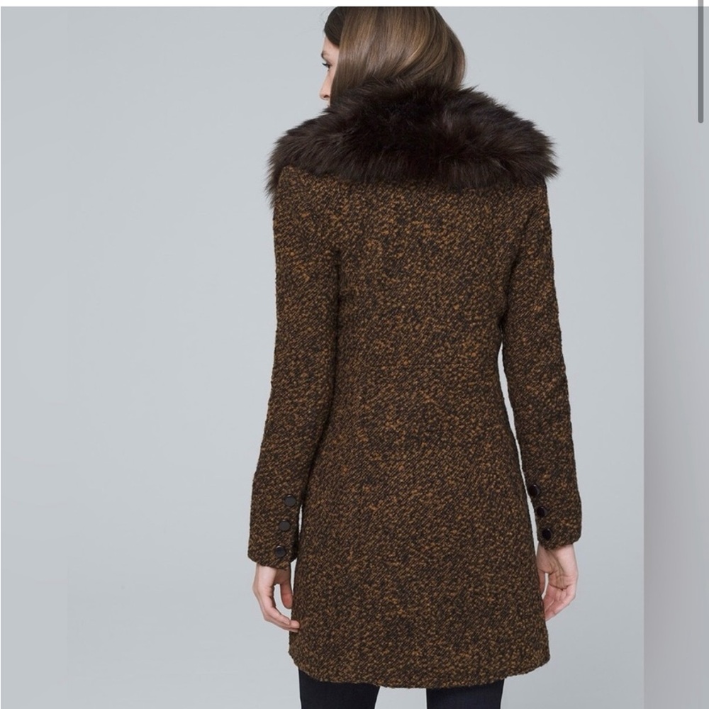 WHBM black and tan marbled coat w black faux fur color NWOT - Picture 2 of 8